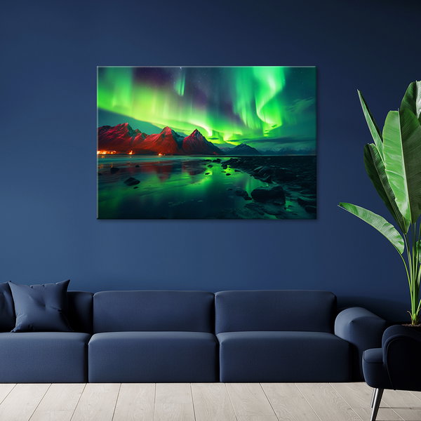 Kunstdruck auf Leinwand 'Aurora Borealis Over Tranquil Lake 2'