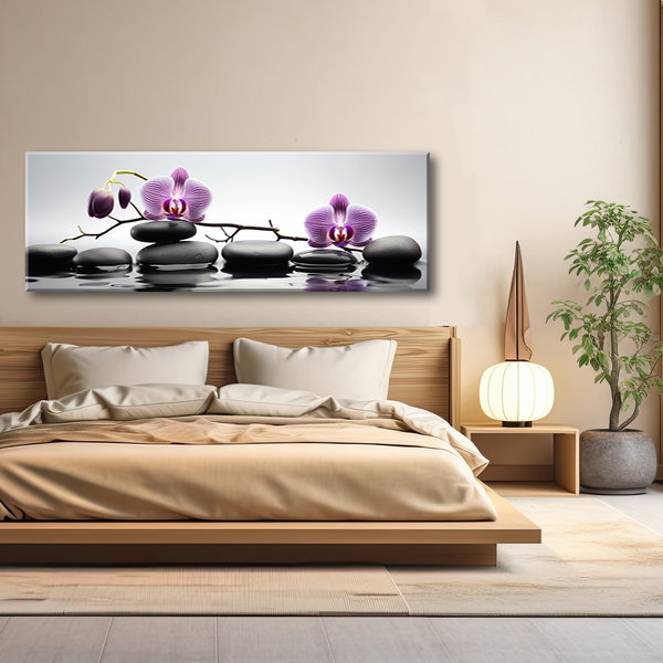 Kunstdruck auf Leinwand 'Orchids and Zen Stones on Water 1'