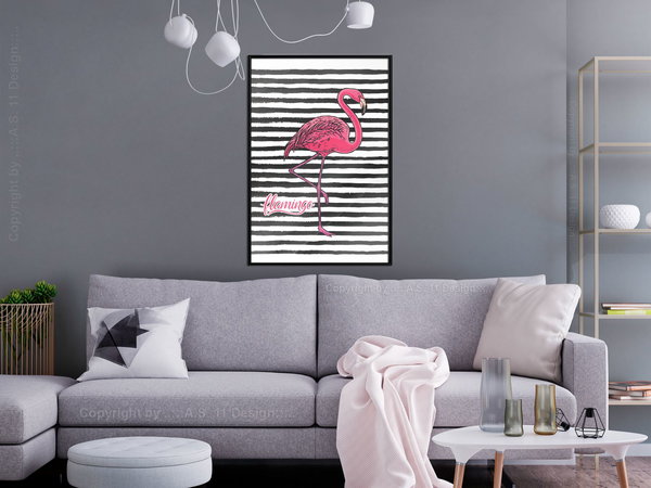 Poster 'Black Stripes and Flamingo'