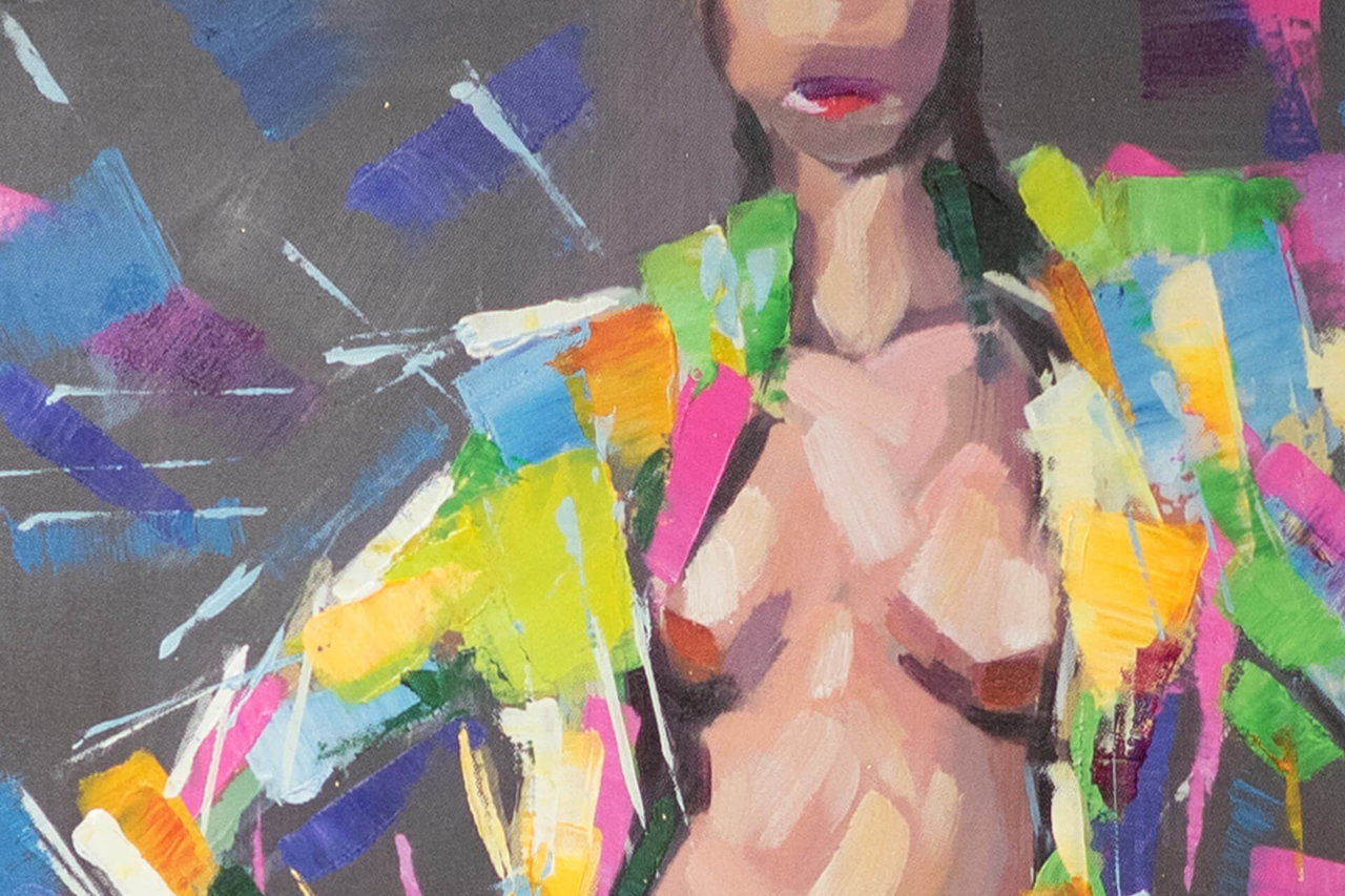 Handgeschilderd schilderij 'Seductive Venus' 40x120cm | incl. certificaat van echtheid in de ruimte.