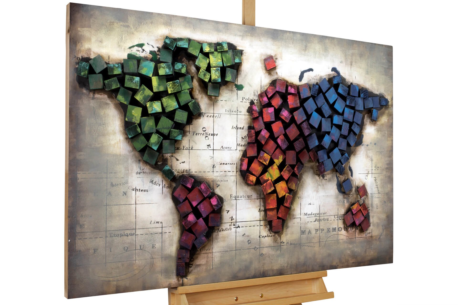 Wood wall art world map | KunstLoft