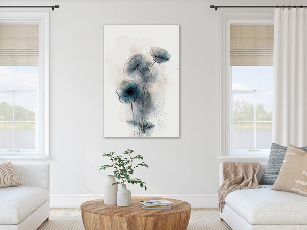 Kunstdruck auf Leinwand 'Blue Poppies Vertical'