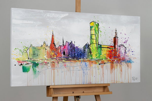 Handgemaltes Gemälde 'Stockholm Skyline Silhouette' 120x60cm | inkl. Echtheitszertifikat
