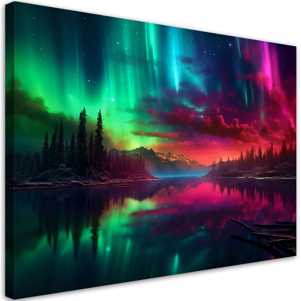 Kunstdruck auf Leinwand 'Aurora Borealis Over Tranquil Lake 1'