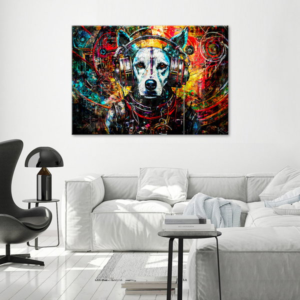 Kunstdruck auf Leinwand 'Cyber Canine DJ Vibes 1'