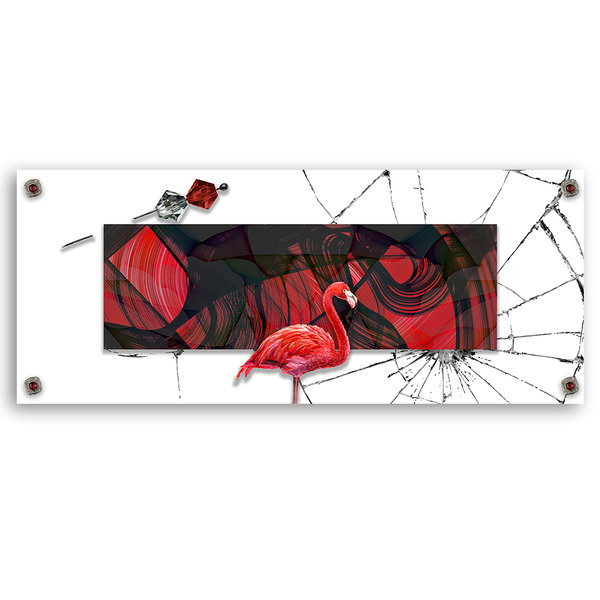 Kunstdruck auf Leinwand 'Flamingo in the Fractured Dream'