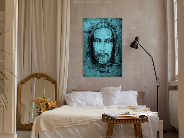 Kunstdruck auf Leinwand 'Shroud of Turin in Turqoise Vertical'