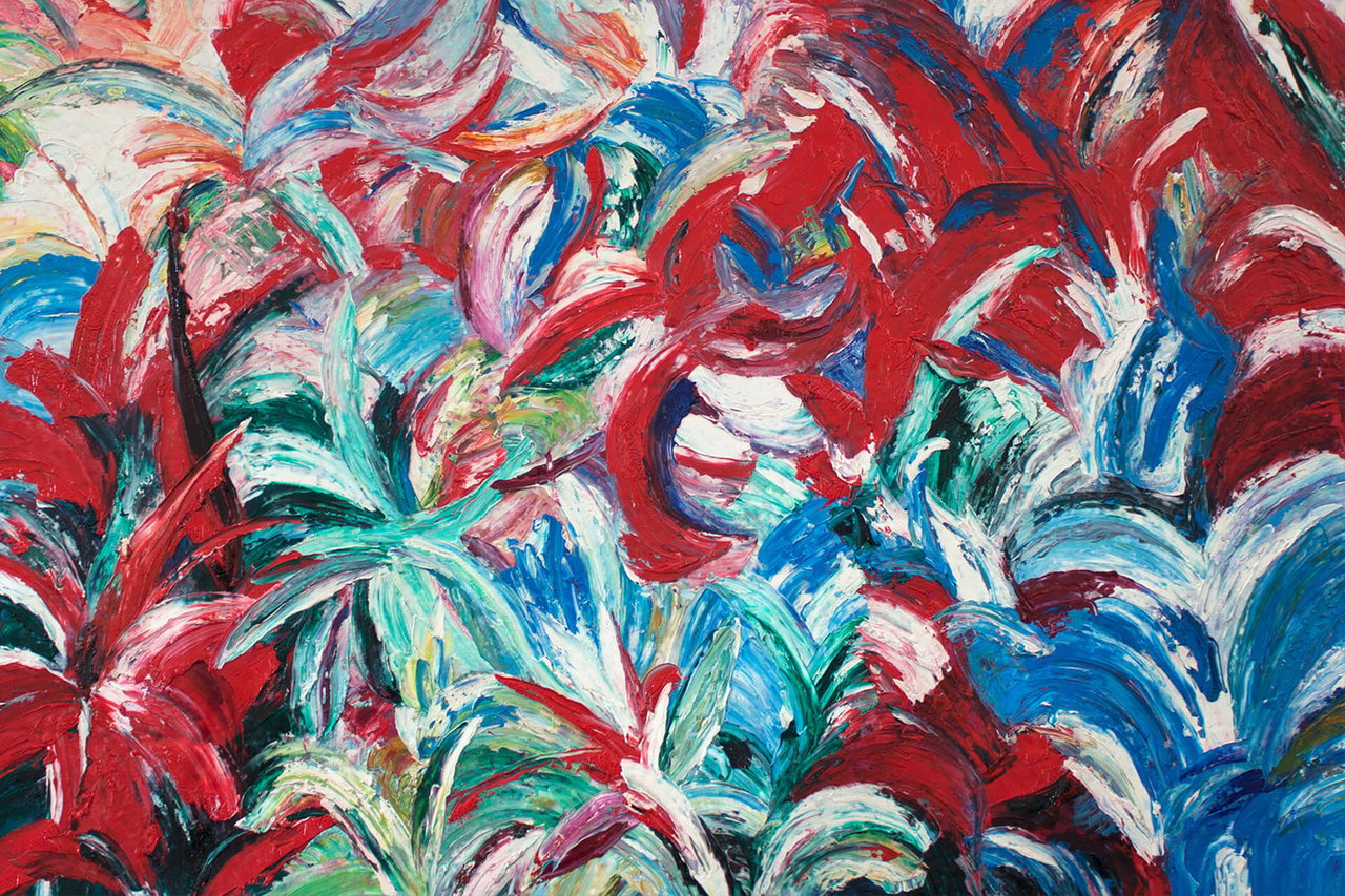 XXL Schilderij 'Jungle of Blossoms' | Handgeschilderd unicum komt in de ruimte goed tot zijn recht.