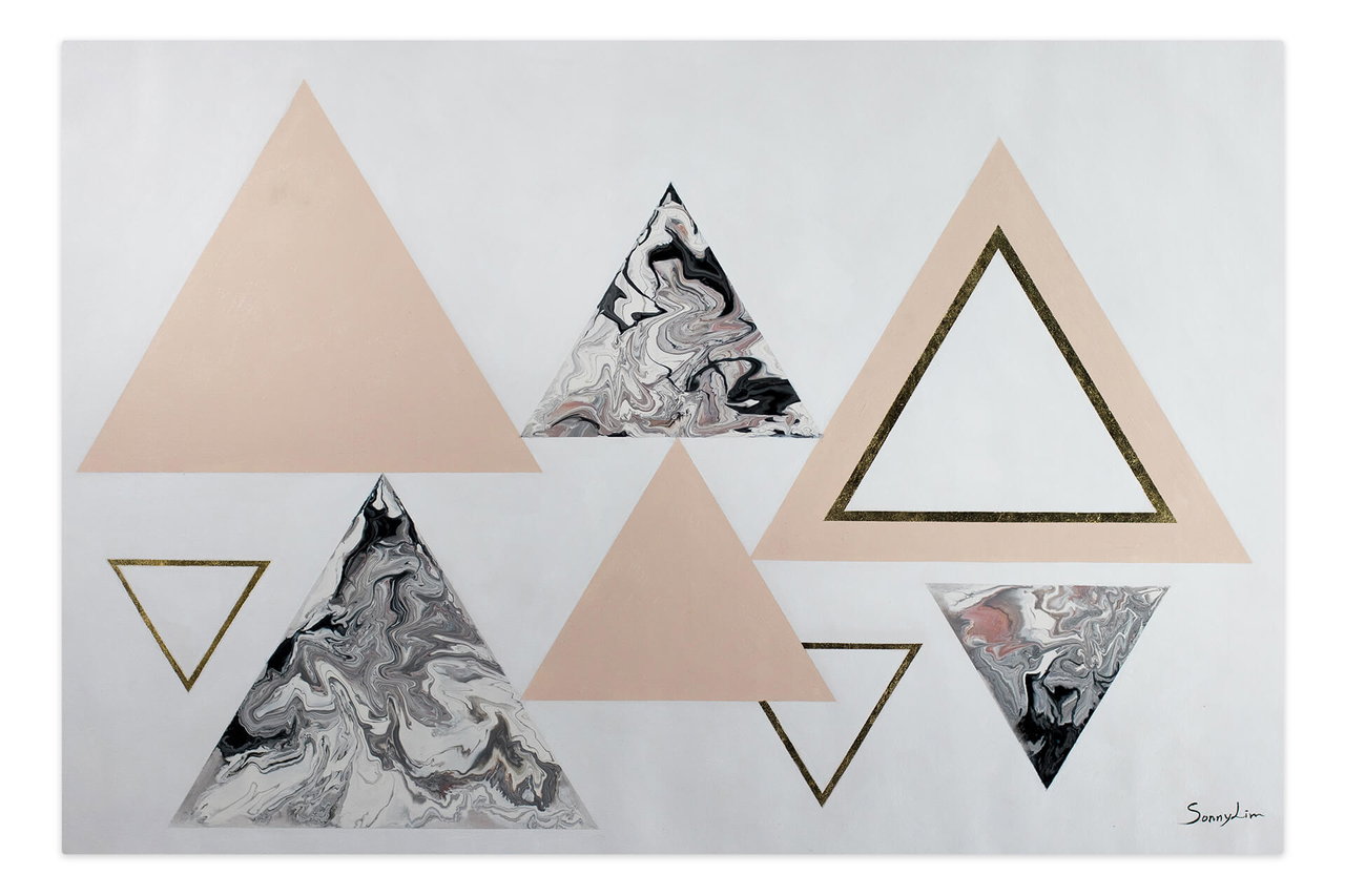 XXL Olieverf schilderijen 'Lustre of the Pyramids' | Handgeschilderd unicum komt in de ruimte goed tot zijn recht.