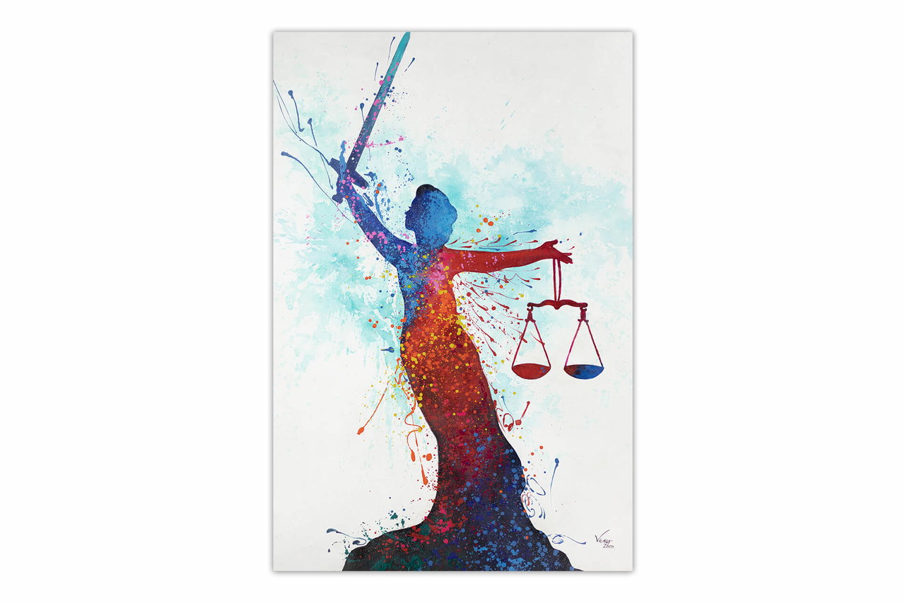 XXL Olieverf schilderijen 'Justice in Colours' | Handgeschilderd unicum komt in de ruimte goed tot zijn recht.