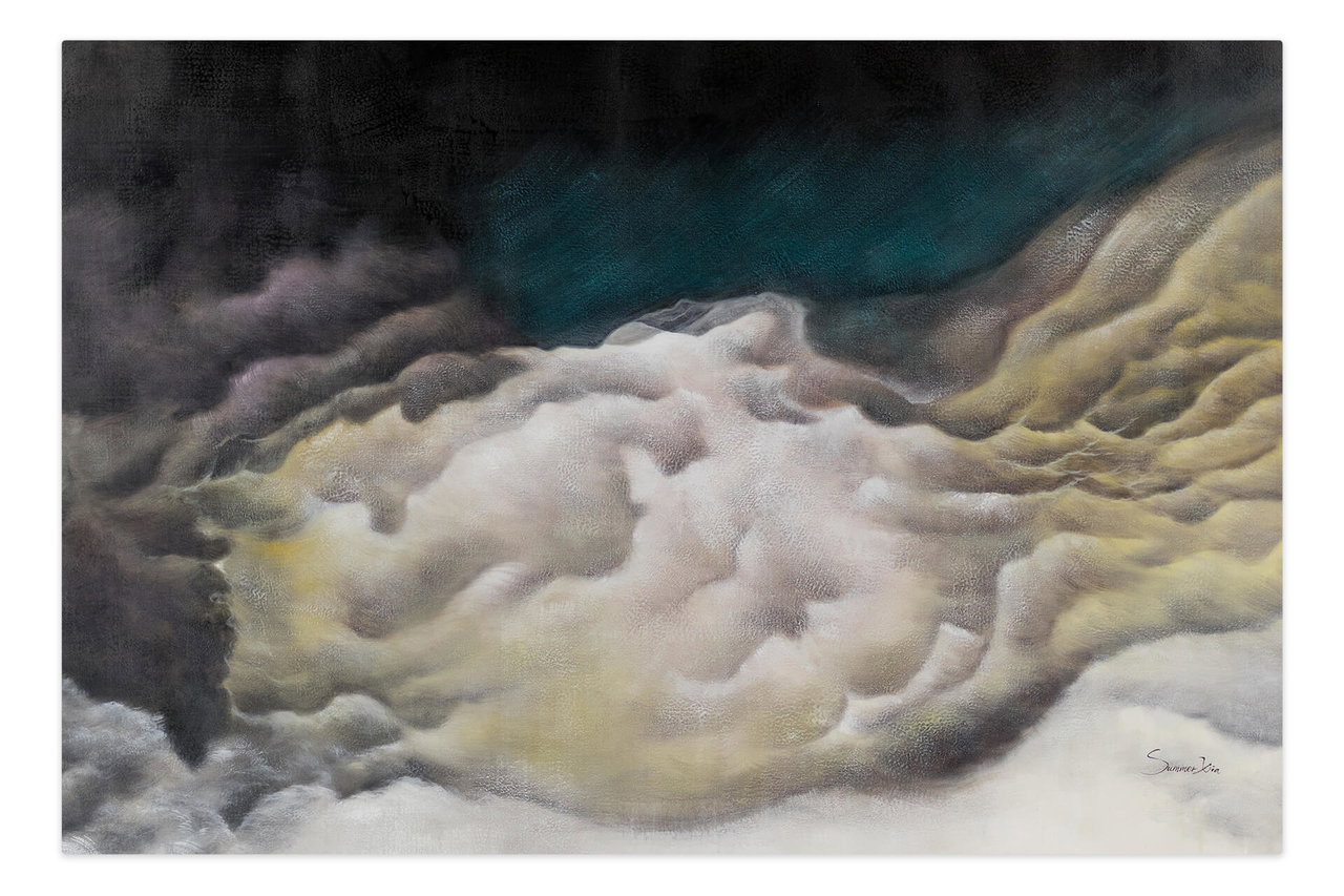 XXL Olieverf schilderijen 'Heaven's Cloud' | Handgeschilderd unicum komt in de ruimte goed tot zijn recht.