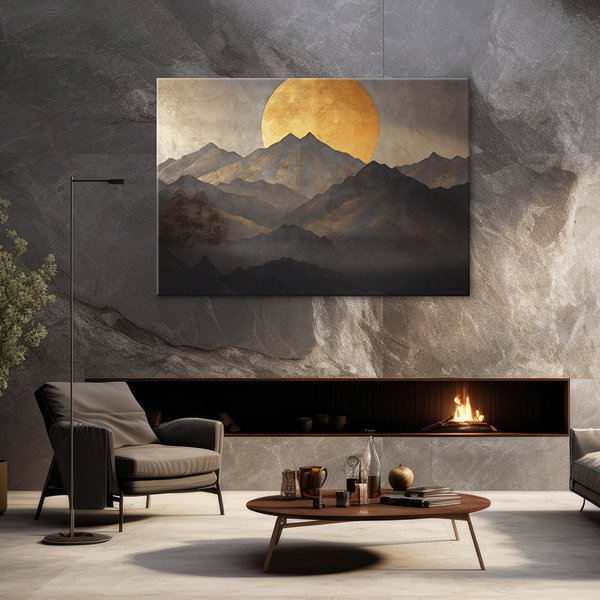 Kunstdruck auf Leinwand 'Golden Sun over Misty Mountains'