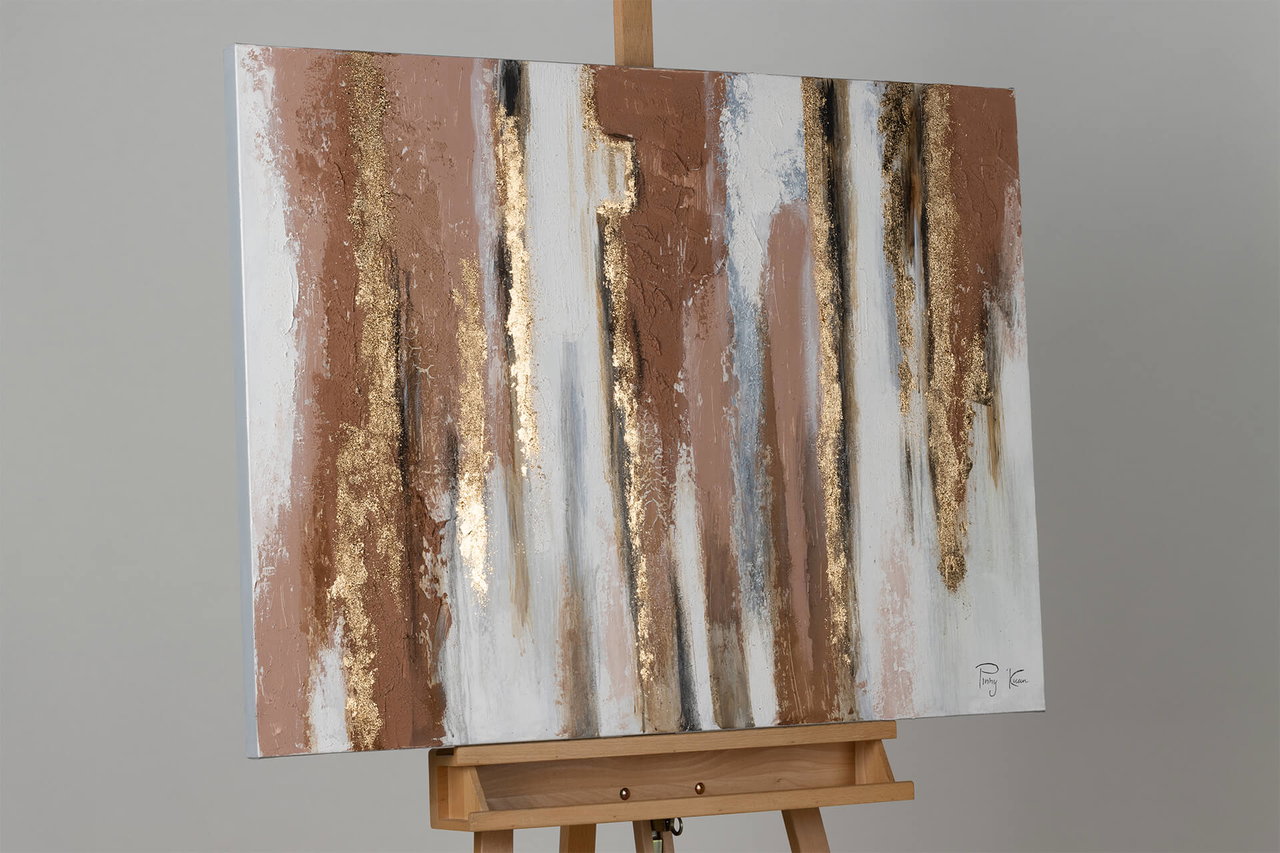 Handgeschilderd schilderij 'Golden brown Harmony' 100x75cm | incl. certificaat van echtheid in de ruimte.