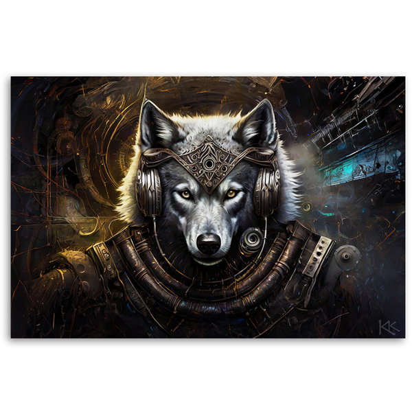 Kunstdruck auf Leinwand 'Galactic Howl: The Cyber Wolf 2'