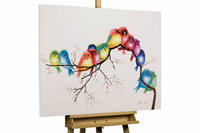 Handgeschilderd schilderij 'Colourful Twittering' 100x70cm | incl. certificaat van echtheid