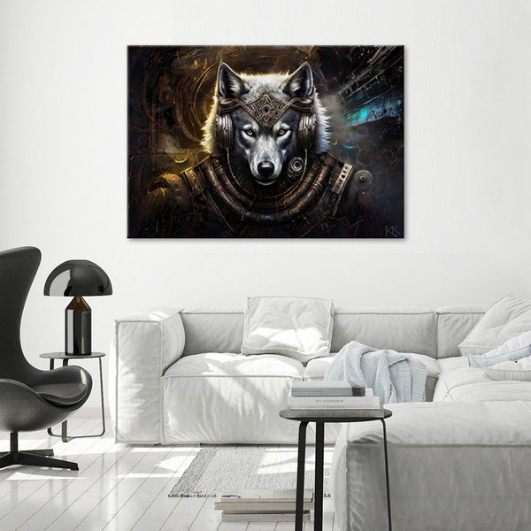 Kunstdruck auf Leinwand 'Galactic Howl: The Cyber Wolf 2'