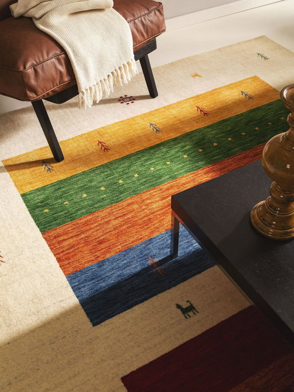 Tappeto fatto a mano 'Jamal Multicolour/Beige' 80x150cm