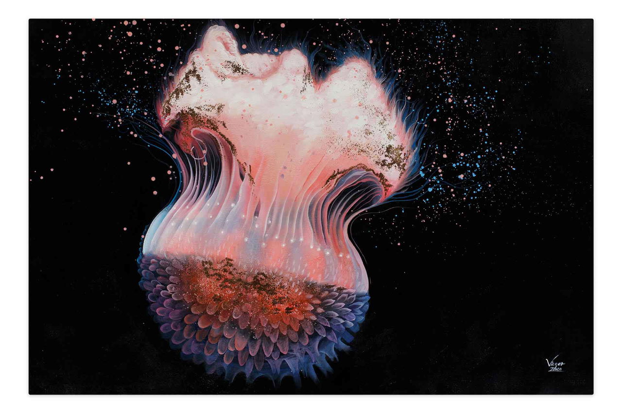 Olieverf schilderijen 'Floating in the Ocean' | Handgeschilderd unicum 180x120cm komt in de ruimte goed tot zijn recht.