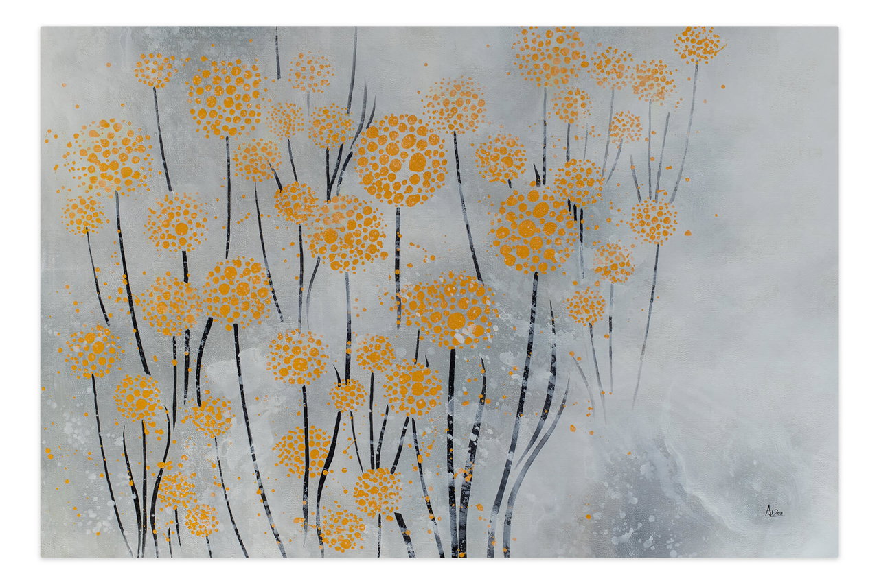 XXL Olieverf schilderijen 'Flowers of the Sun' | Handgeschilderd unicum komt in de ruimte goed tot zijn recht.