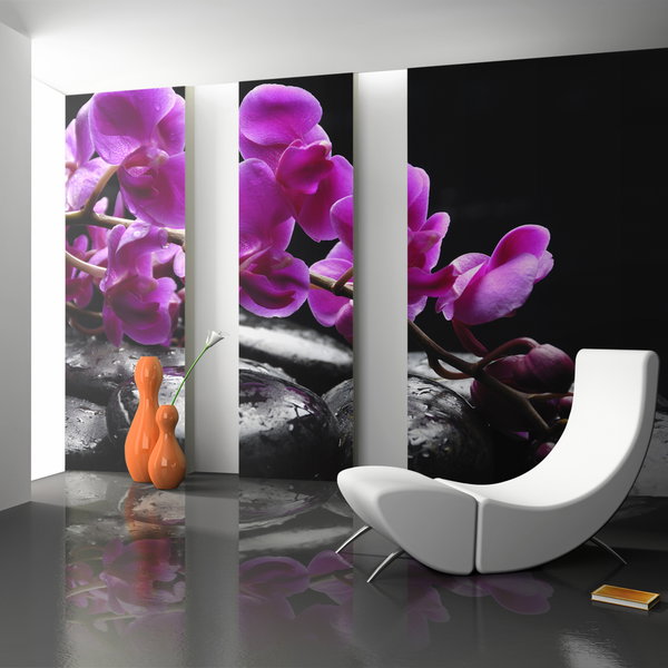 Papier peint 'Pure Harmony: Orchid and Zen Stones'