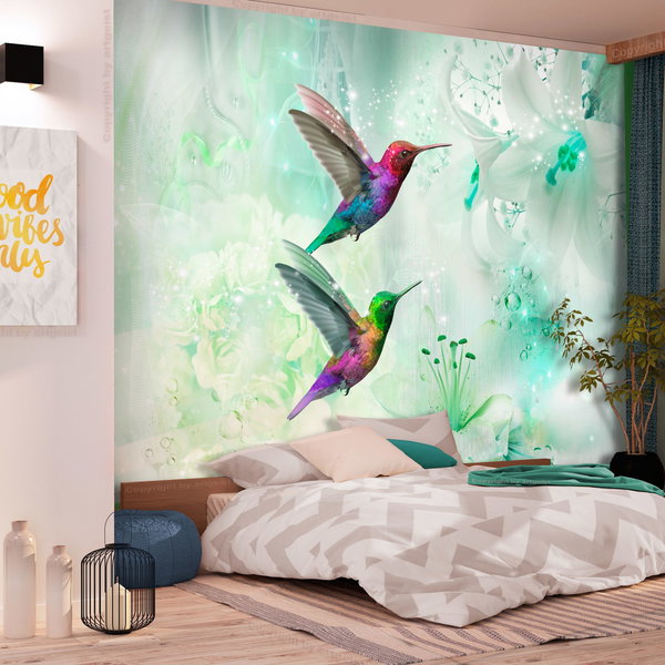 Papier peint autocollant 'Colourful Hummingbirds (Green)'