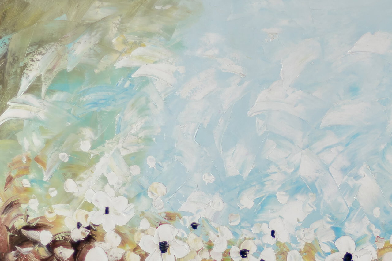 XXL Olieverf schilderijen 'Almond Blossoms' | Handgeschilderd unicum komt in de ruimte goed tot zijn recht.