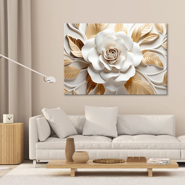 Kunstdruck auf Leinwand 'Floral with Gold Leaves'
