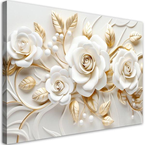 Kunstdruck auf Leinwand 'Floral Golden Leaves'