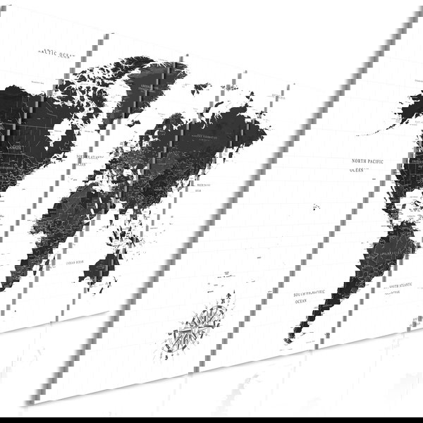 Kunstdruk op canvas 'Black and White Map (5 Parts) Narrow'