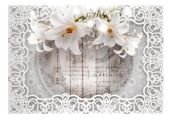 Selbstklebende Tapete 'Lilies and Wooden Background'