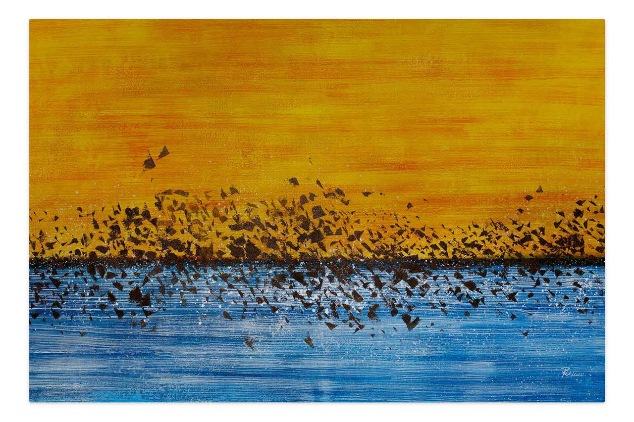 Olieverf schilderijen 'Diamonds on the Ocean' | Handgeschilderd unicum 180x120cm komt in de ruimte goed tot zijn recht.