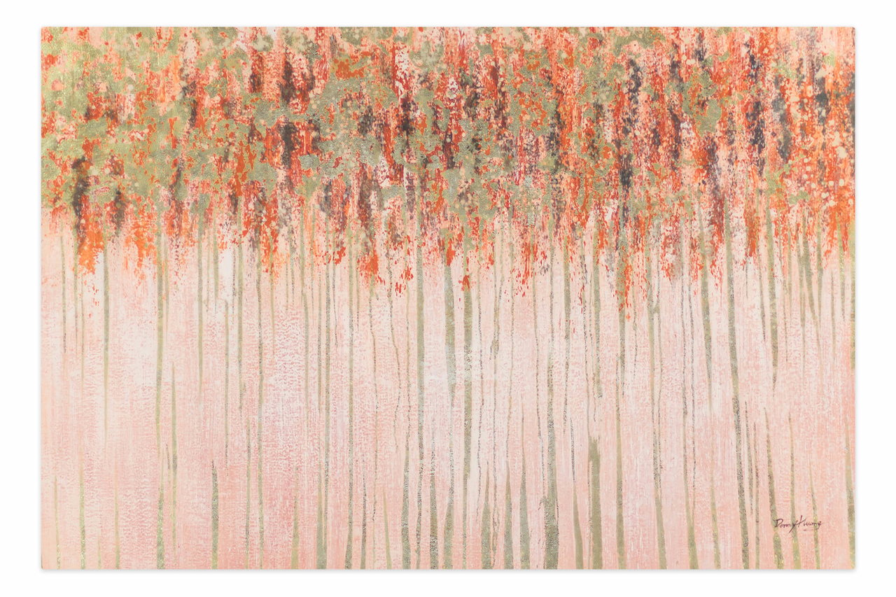 XXL Olieverf schilderijen 'Shining Forest Leaves' | Handgeschilderd unicum komt in de ruimte goed tot zijn recht.