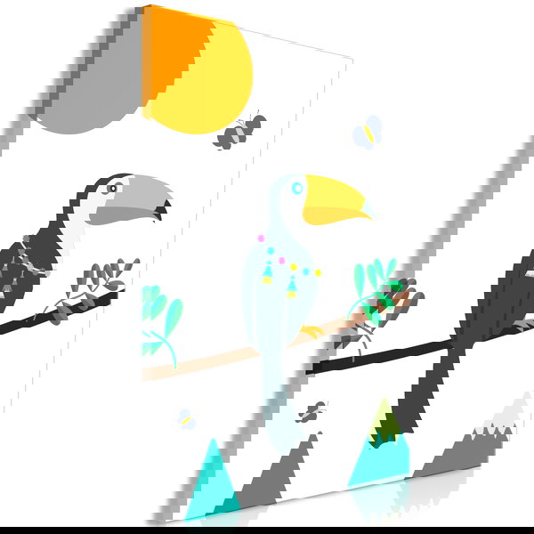 Stampa artistica su tela 'Toucan And Butterflies Vertical'