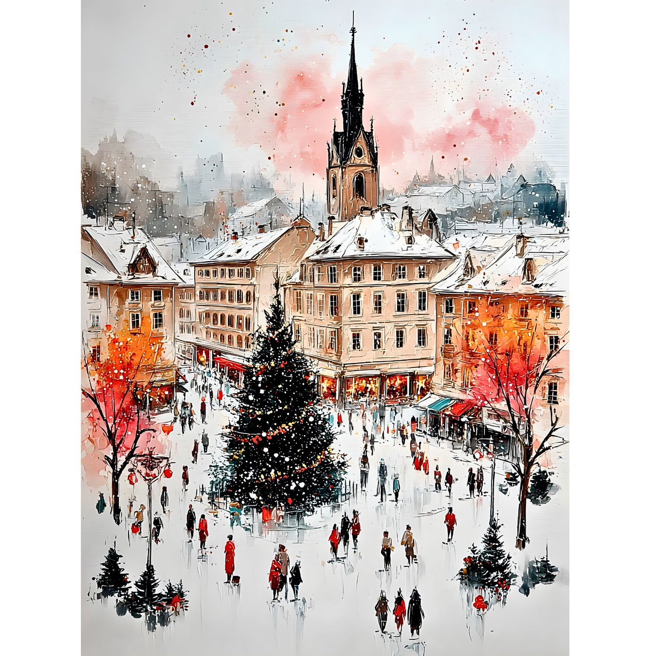 Handgeschilderd schilderij 'Kerst in de stad' | incl. certificaat van echtheid komt in de ruimte goed tot zijn recht.