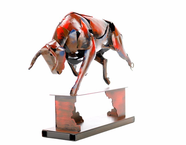 Sculpture en métal 'Power of the Bull' 39x48x12cm