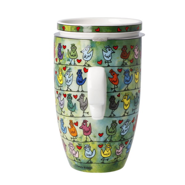 Goebel Teetasse mit Sieb und Deckel 'Birds on a Love Wire'