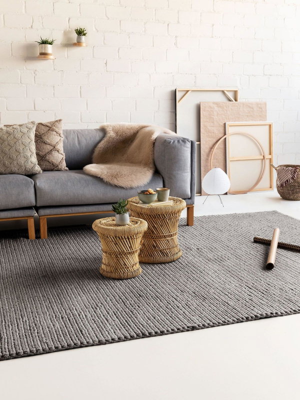 Design Wollteppich Uno Hellgrau