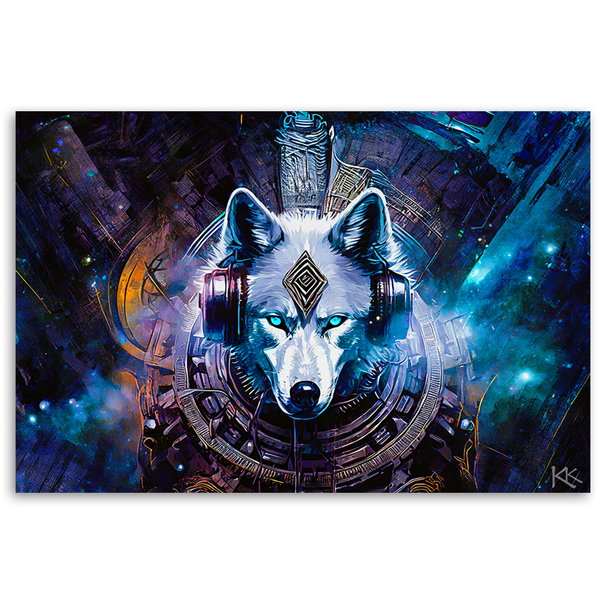 Kunstdruck auf Leinwand 'Galactic Howl: The Cyber Wolf 1'