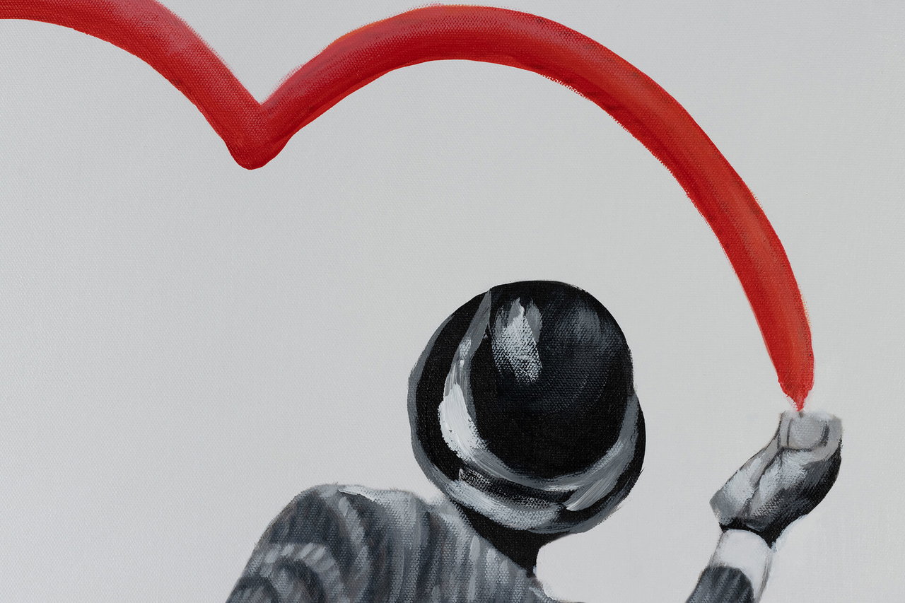 Handgeschilderd schilderij 'Banksy's Man in Love' 75x100cm | incl. certificaat van echtheid in de ruimte.