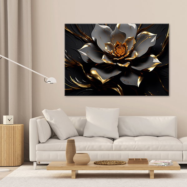 Kunstdruck auf Leinwand 'Flower with Golden Metallic Accents'