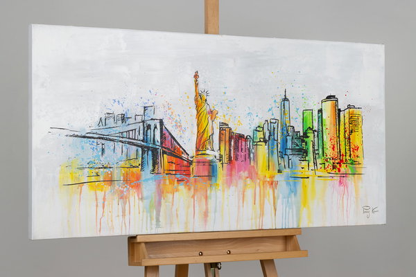 Handgemaltes Gemälde 'New York Skyline Silhouette' 120x60cm | inkl. Echtheitszertifikat