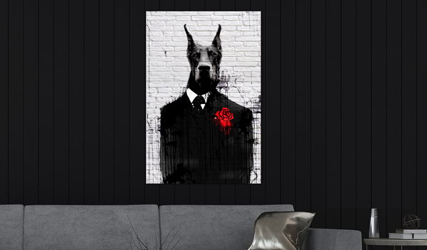 Kunstdruck auf Leinwand 'Doberman in Suit Vertical'