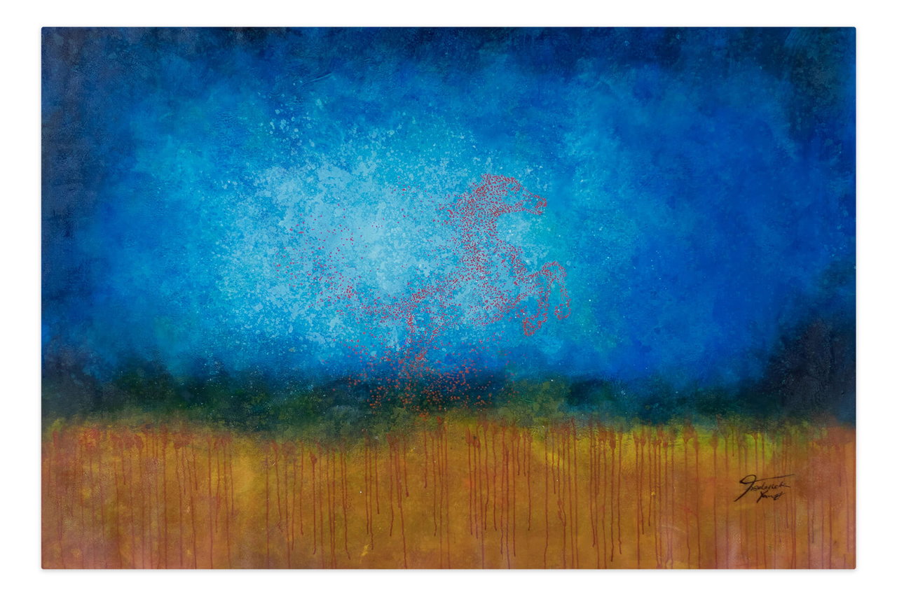 XXL Olieverf schilderijen 'Pegasus in Sight' | Handgeschilderd unicum komt in de ruimte goed tot zijn recht.
