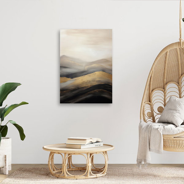 Kunstdruck auf Leinwand 'Golden Waves on Monochrome 2'