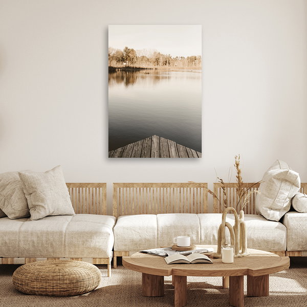 Kunstdruck auf Leinwand 'Rustic Wooden Pier Over Calm Lake'