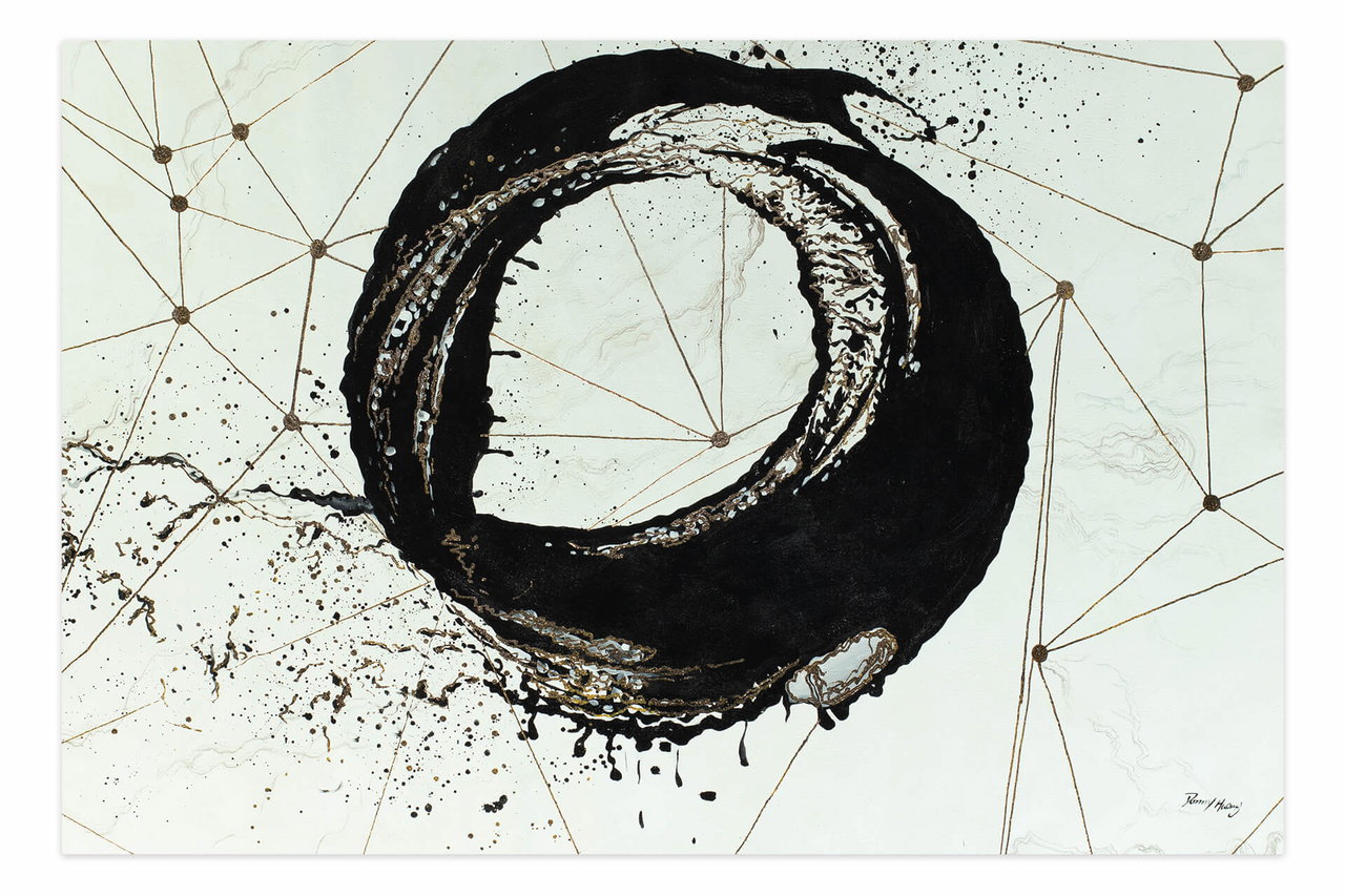 Olieverf schilderijen 'Resin Imprint' | Handgeschilderd unicum 180x120cm komt in de ruimte goed tot zijn recht.
