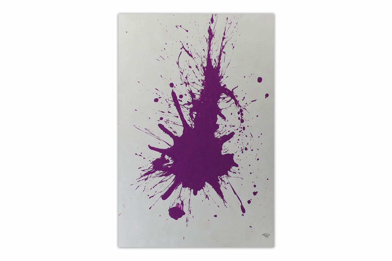 XXL Olieverf schilderijen 'Splash of Purple' | Handgeschilderd unicum komt in de ruimte goed tot zijn recht.