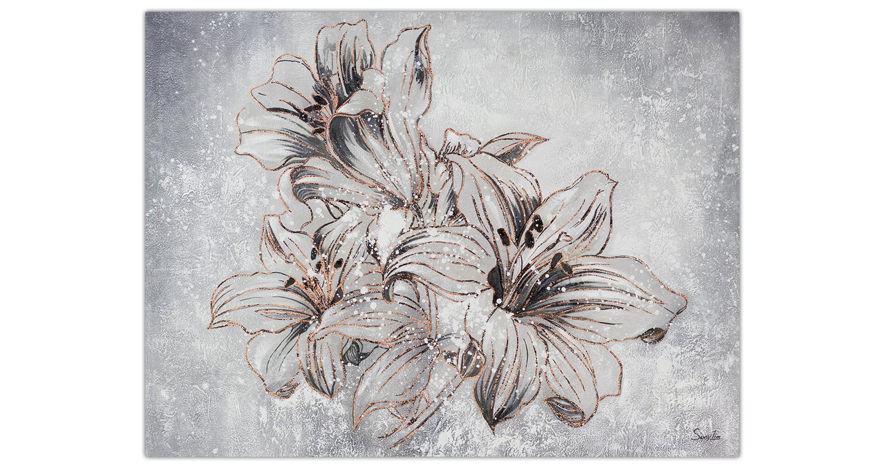 XXL Olieverf schilderijen 'Floral Splendour' | Handgeschilderd unicum komt in de ruimte goed tot zijn recht.