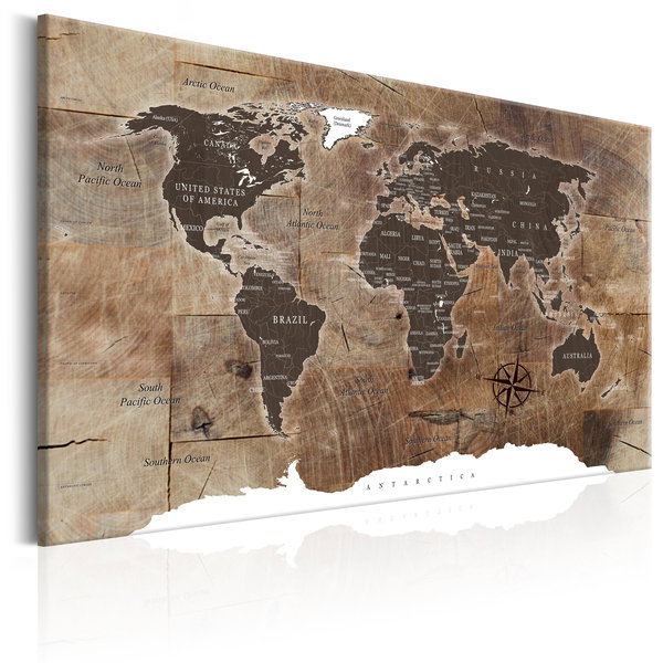 Cuadro impreso sobre lienzo 'World Map: Wooden Mosaic'