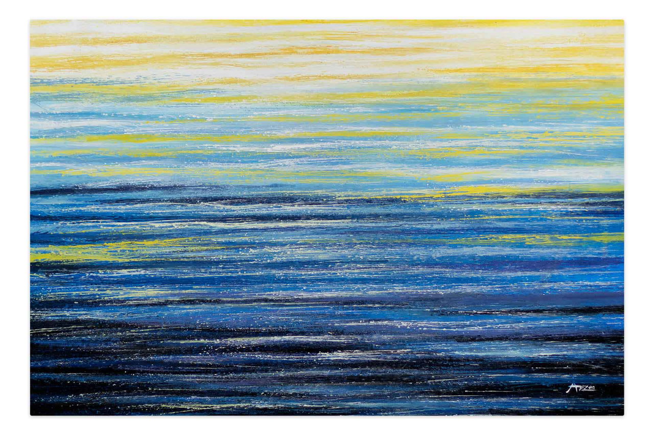 XXL Olieverf schilderijen 'Sea in Morning Light' | Handgeschilderd unicum komt in de ruimte goed tot zijn recht.